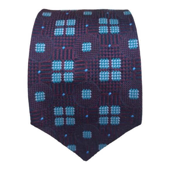 VITALIANO PANCALDI Burgundy Geometric Silk Tie ITALY 57